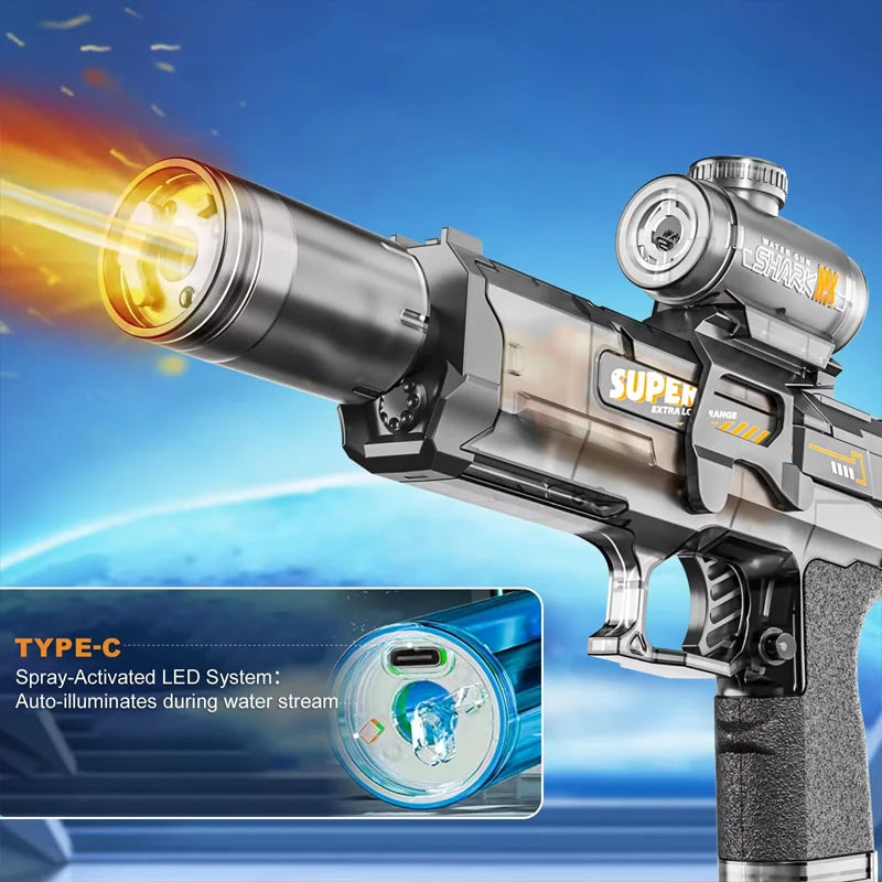 Electric Water Gun Light Up Automatic Squirt  Long Range Water Gun Summer Outdoor Beach Pool Party For Adults And Kids Toy Gifts