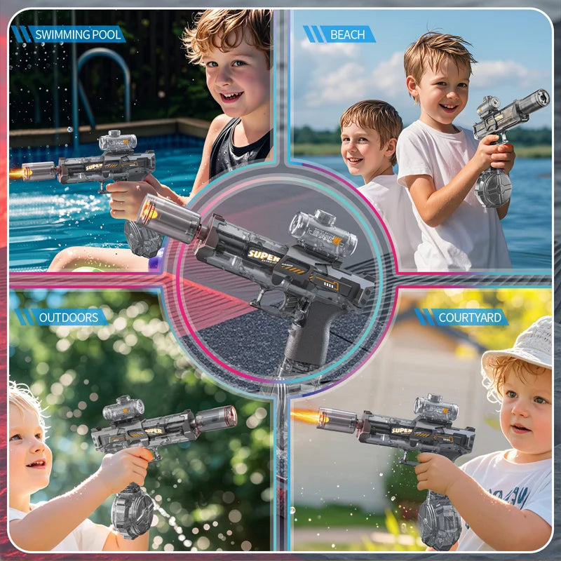 Electric Water Gun Light Up Automatic Squirt  Long Range Water Gun Summer Outdoor Beach Pool Party For Adults And Kids Toy Gifts